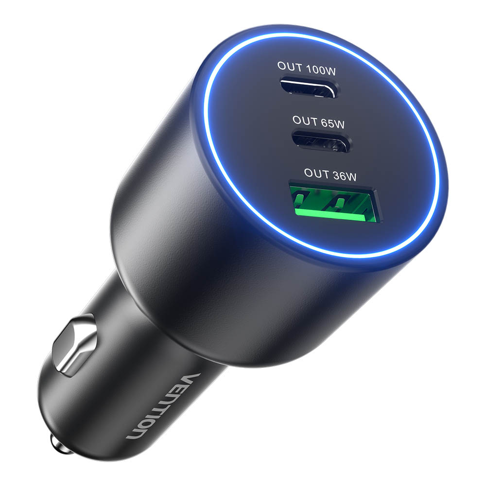 000 Vention Charger Car 165W 2xUSBC 1xUSBA 100W Max Black FFPB0 - Image 1