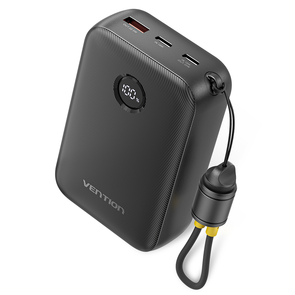 1-main_1776340734 Vention MA Powerbank 20000mAh 22.5W Built-in USBC Lanyard + Display Black FKBB0-C - Image 1
