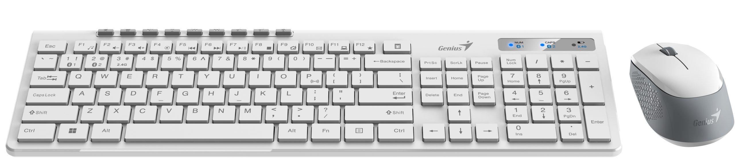 1_1768573694 Genius Keyboard-Mouse Set Wireless+BT SlimStar 8230 White English - Image 1