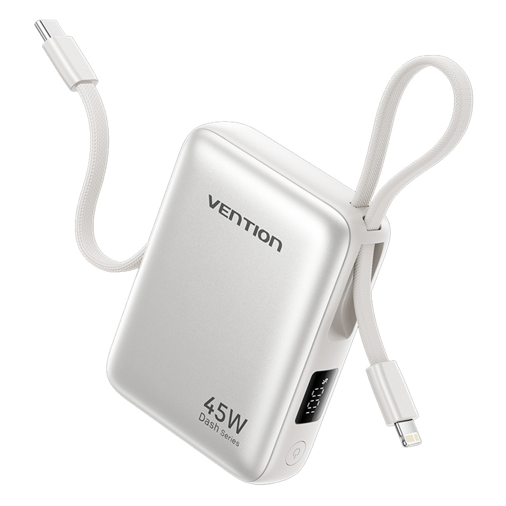 1_1770385630 Vention Powerbank 10000mAh 45W Built-in USB-C & Lightning Cables FKMN0 Beige - Image 1