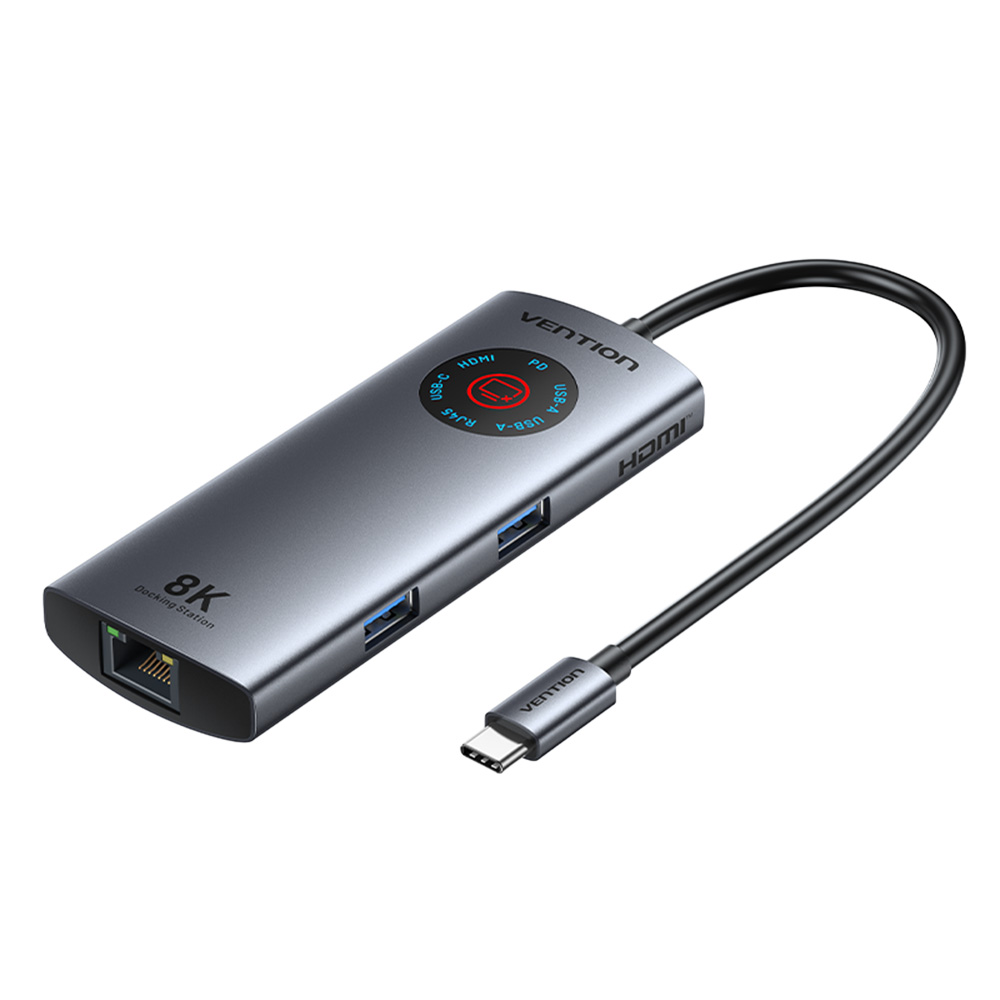 1_1770628528 Vention HUB USB-C 3.2 Gen1/8K-HDMI/Gb/PD + LED Display & Switch TQZHB - Image 1