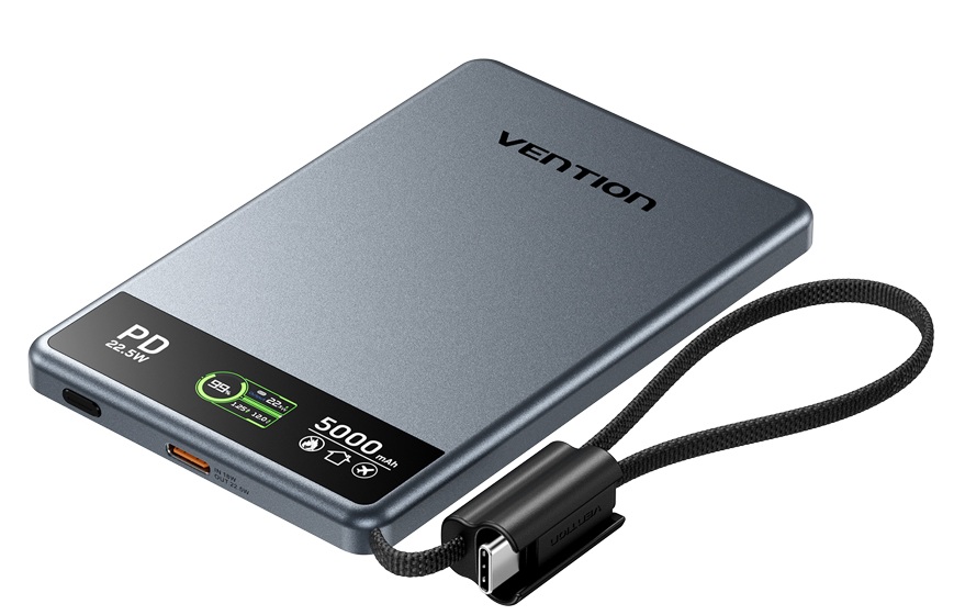 1_1776341265 Vention MA Powerbank Wireless Magnetic 5000mAh 22.5W Wireless 15W Ultra Slim Grey FKKH0 - Image 1