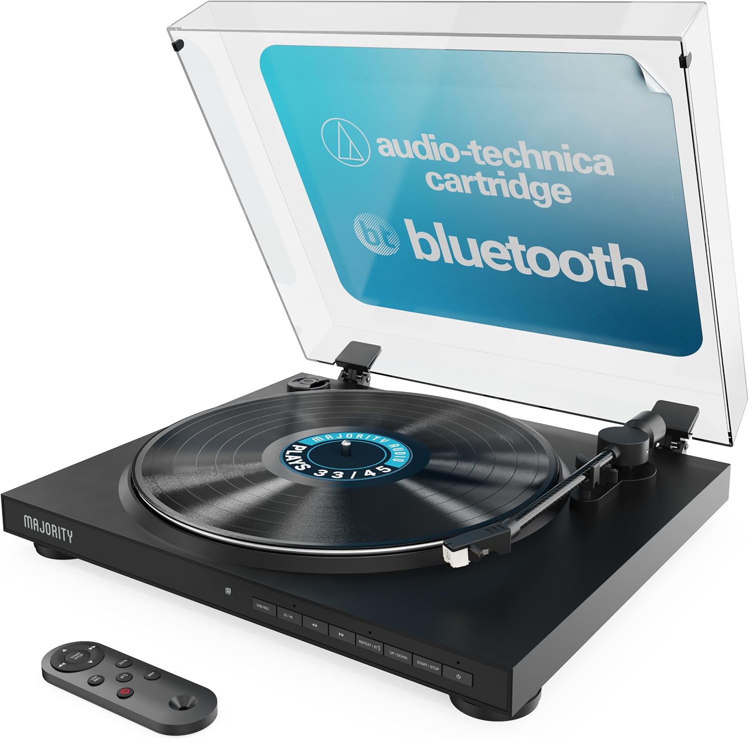 1_710EzM8I3BL._AC_SL1500_ Majority Turntable AUTO Automatic Tone Arm & Start, BT & USB Recording - Image 1