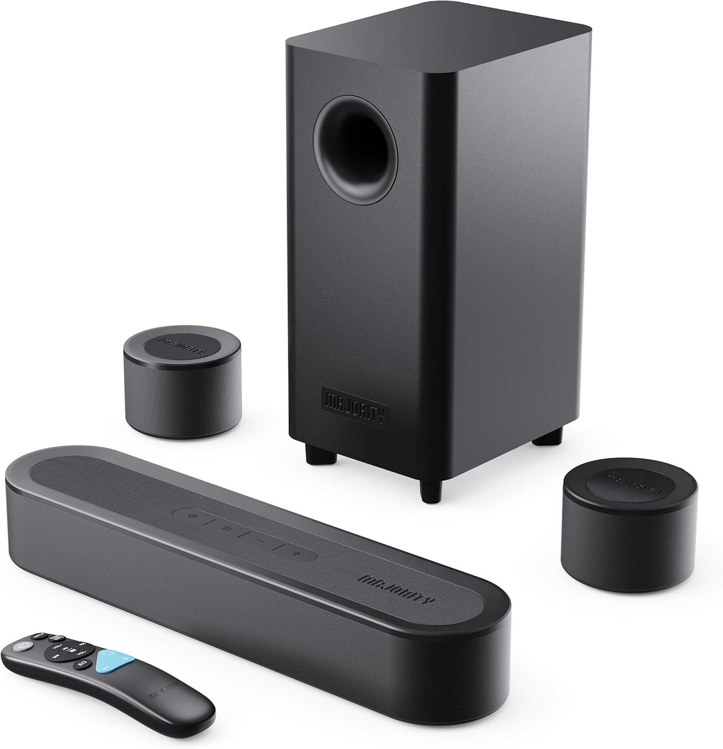 1_8130ocHy8TL._AC_SL1500_ Majority Soundbar BOWFELL HALO DOLBY 5.1 230W Wired Sub & 2 Satellite Speakers - Image 1