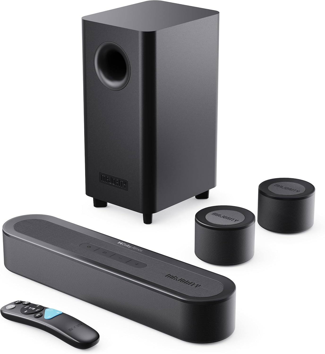 1_81nmPAA4gcL._AC_SL1500_ Majority Soundbar BOWFELL HALO ATMOS 5.1 300W Wireless Sub & 2 Wireless Speakers - Image 1
