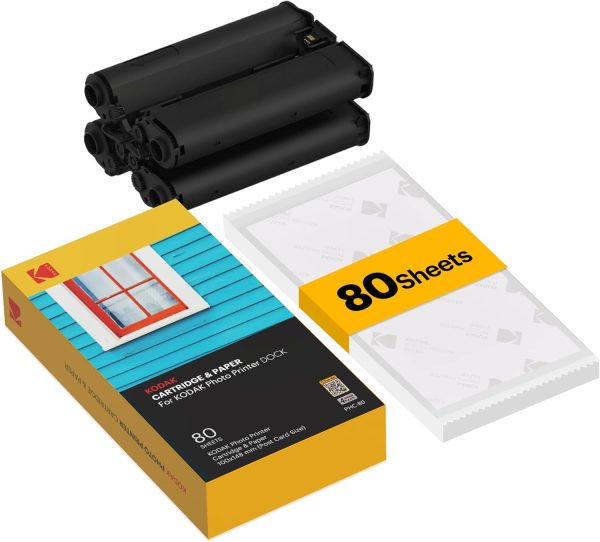 Kodak Printer Dock Sheets for Dock Plus & ERA 4x6 (80 Sheets + Cartridge)