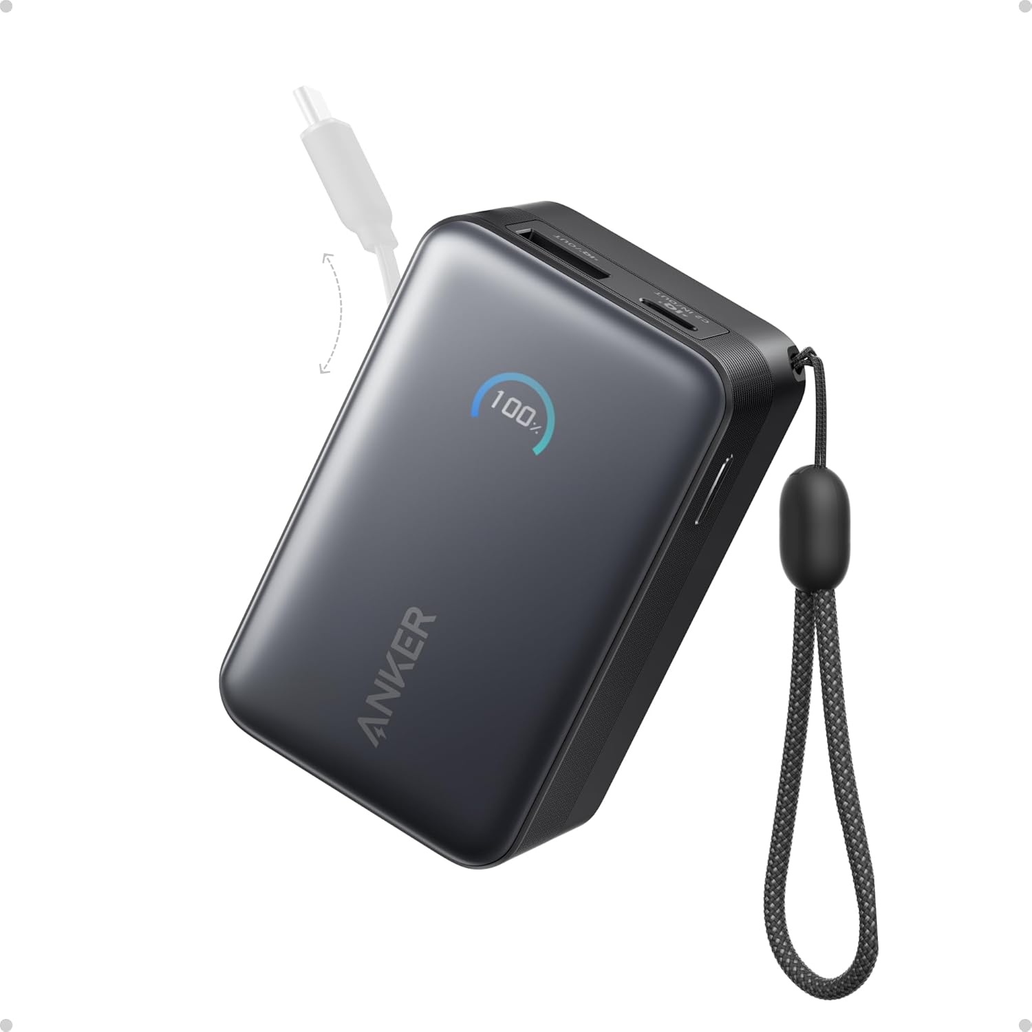61WMvYmm2HL._AC_SL1500_ Anker Mobile Powerbank 10000 45W Built-In USB-C Cable Black - Image 1