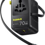Baseus Charger Wall 70W EnerCore CG11 Universal Travel Adapter with Retractable Cable s Black