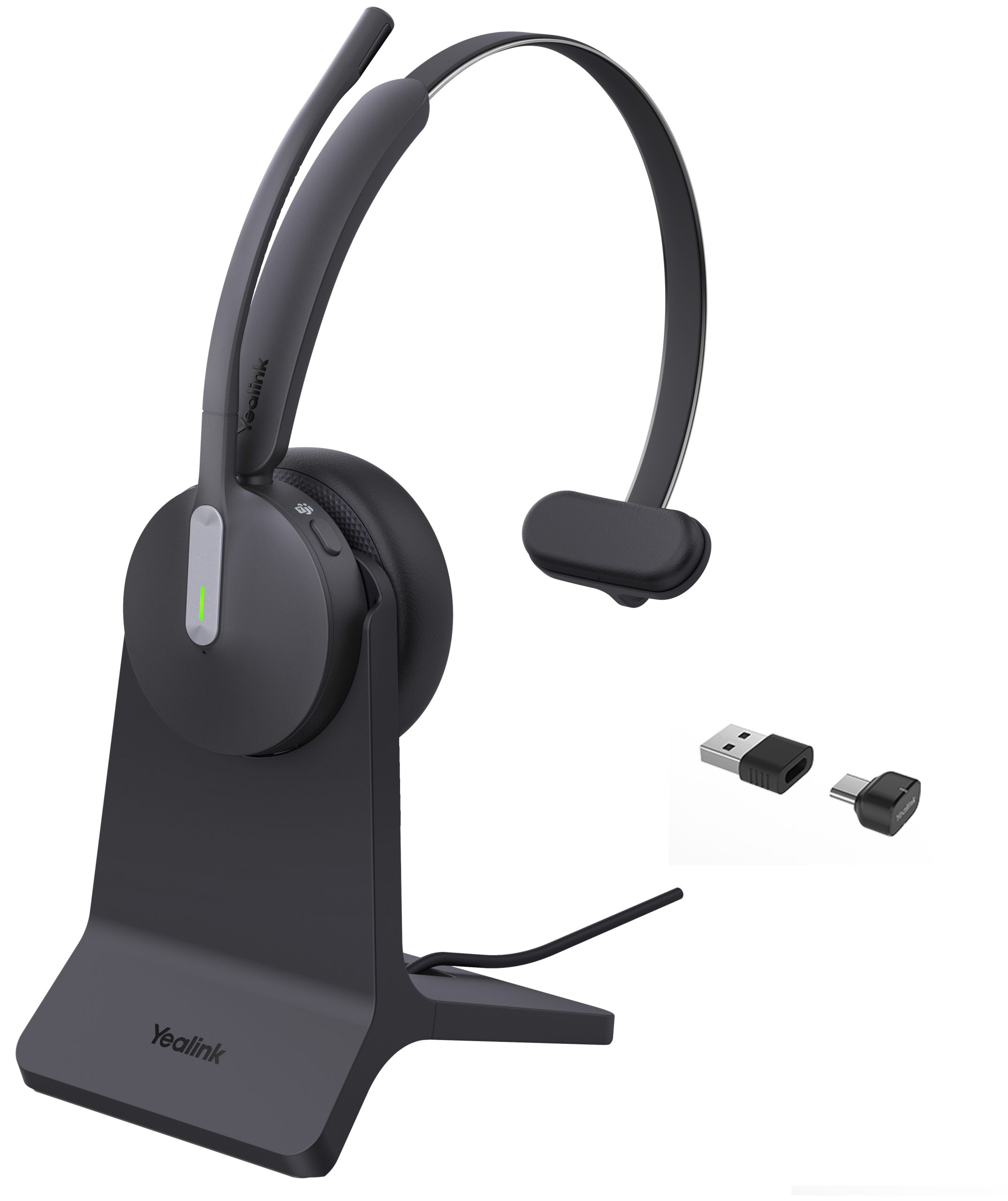 A Yealink Headset Wireless Bluetooth 3-Mic NC with B/T Dongle & Charging Stand BH70 Mono Teams - Image 1