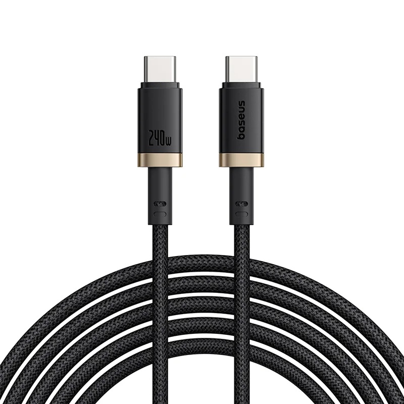 Baseus-Dura-Fast-Charging-Data-Cable-USB-C-to-USB-C-240W-1m-Gold-Black-Gadgetceylon-1 Baseus Cable USB-C to USB-C Dura Braided 1.0m 240W Black - Image 1