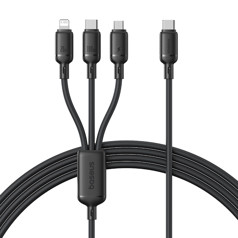 Baseus-Silky-One-for-Three-Fast-Charging-Cable-USB-C-to-Micro-Lightning-Type-c-100W-1.5m-Cosmic-Black-P10377706123-00-11 Baseus Cable 3in1 USB-C/Micro/Light to USB-C Silky One-for-Three 100W 1.5m Black - Image 1