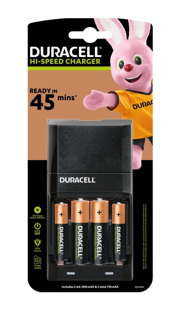 Duracell Rechargeable Ultra Fast 45m Charger & 2AA+2AAA Batteries