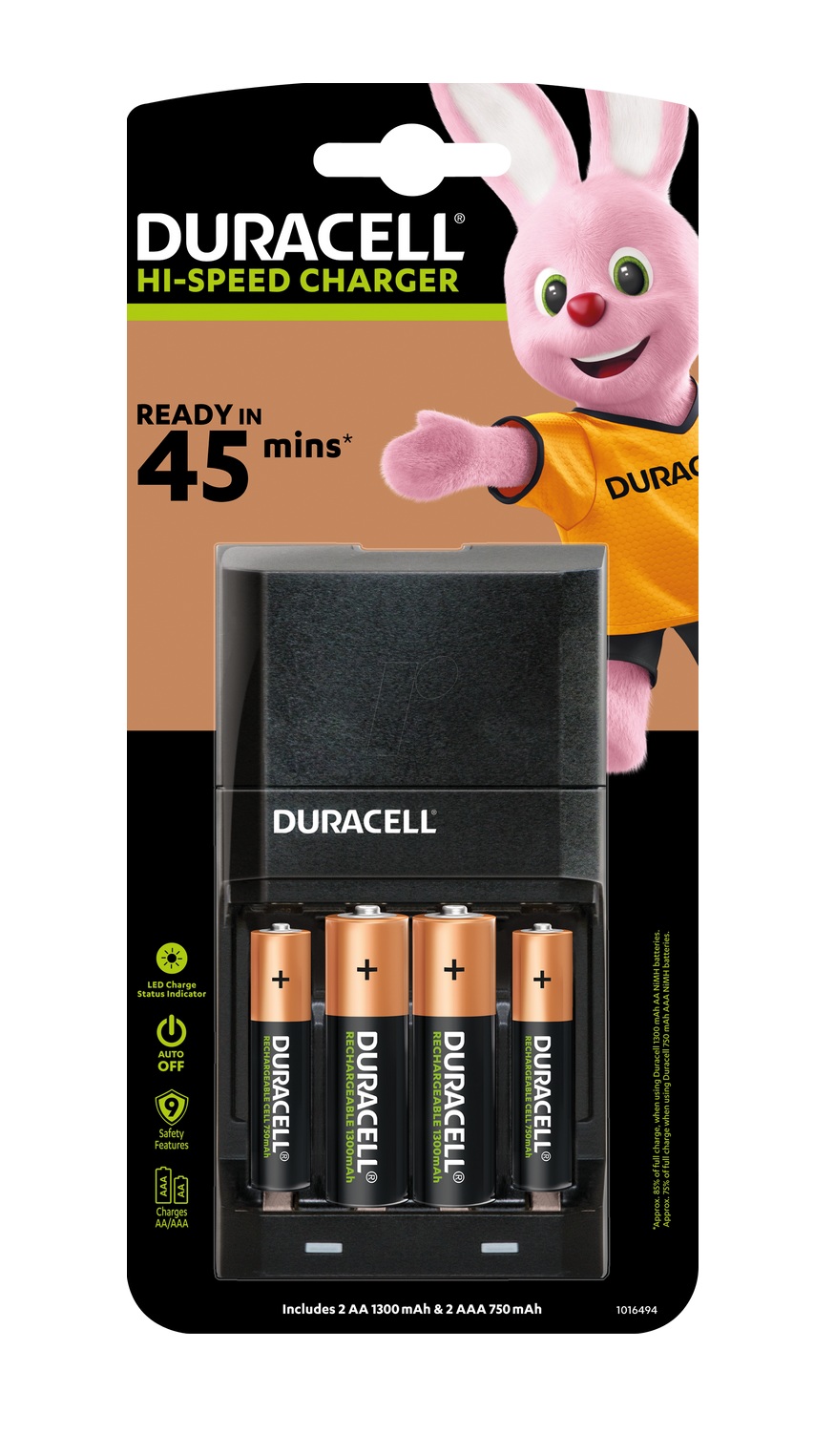 DU_45M_Advanced_Charger_CEF27__2AA-2AAA Duracell Rechargeable Ultra Fast 45m Charger & 2AA+2AAA Batteries - Image 1