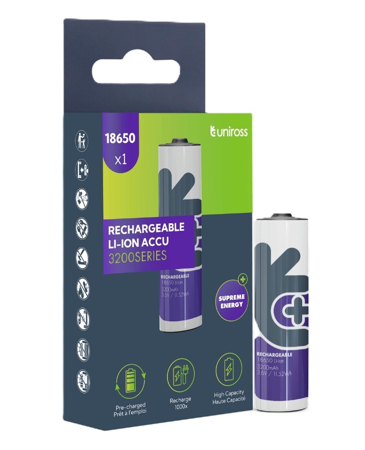 U1BT1832 Uniross U1BT1832 18650 Rechargeable Lithium Battery 3200mAh (1pc) - Image 1