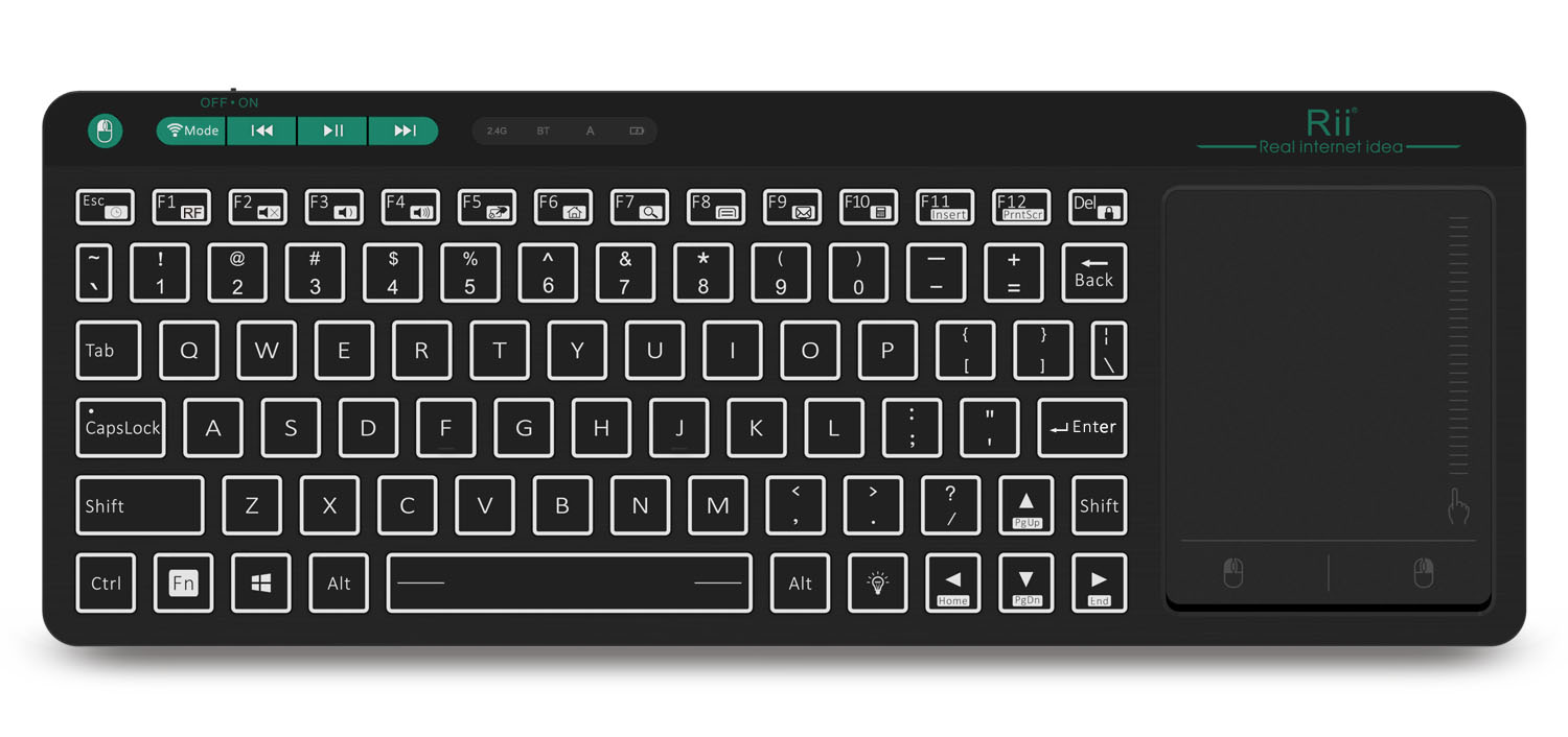 main-k18s Rii Mini Keyboard Wireless 2.4GHz & Bluetooth with Large Touchpad & Media Keys RGB RT518S - Image 1
