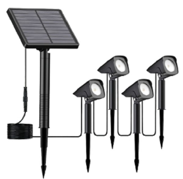 REXER Outdoor Kit 4x IP65 LED Solar Spotlights with Spike & Panel