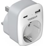 Tessan AC Plug Through 1-Gang 13A Schuko to UK Adaptor & 2xUSBA 12W TS-611-UK