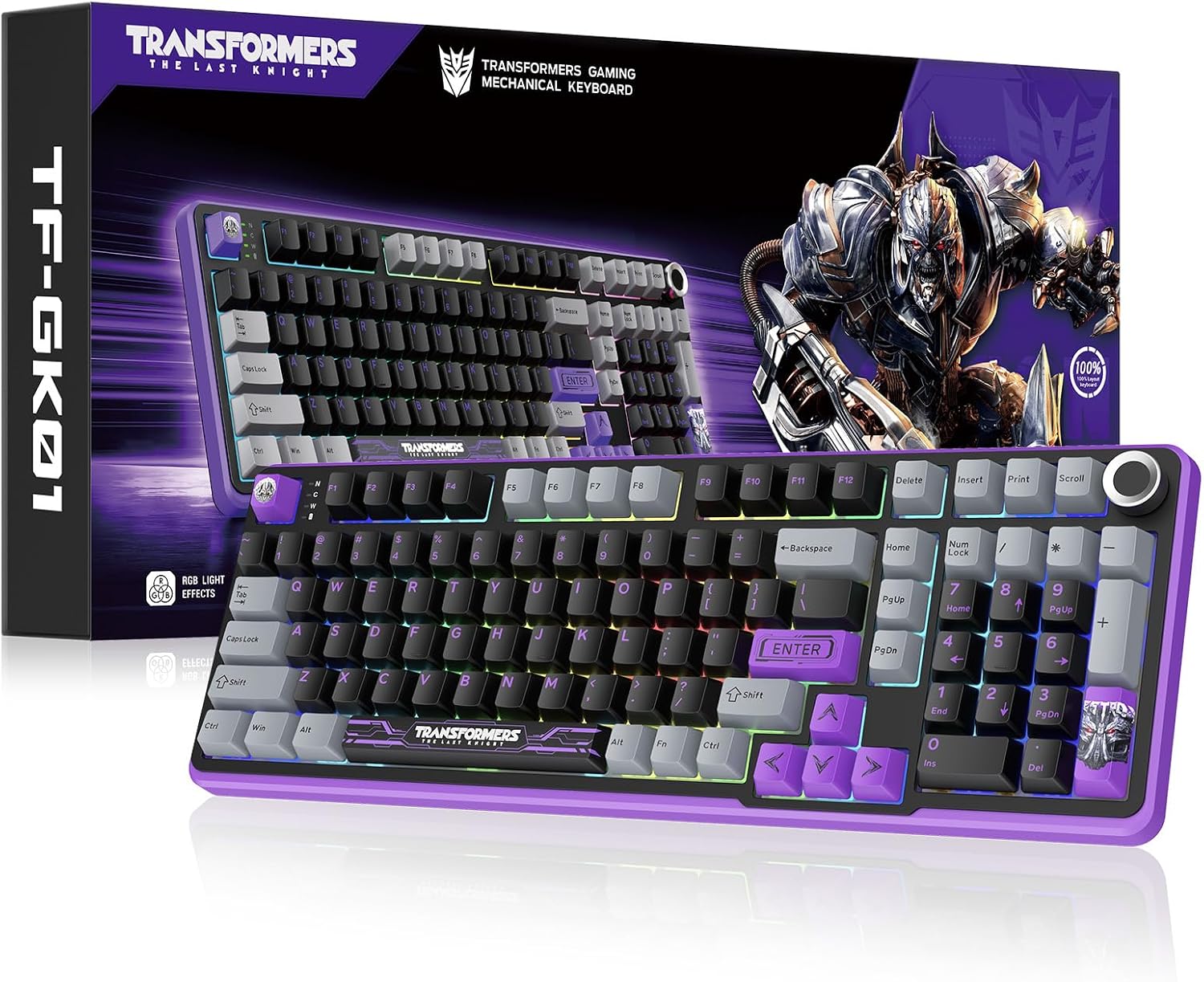 71QotTUMC0L._AC_SL1500_ Transformers Mechanical Keyboard, Tri-Mode BT5.0/USB-C/2.4GHz, Pre-lubed Linear Switches, Hot Swappable TF-GK01 Black - Image 1