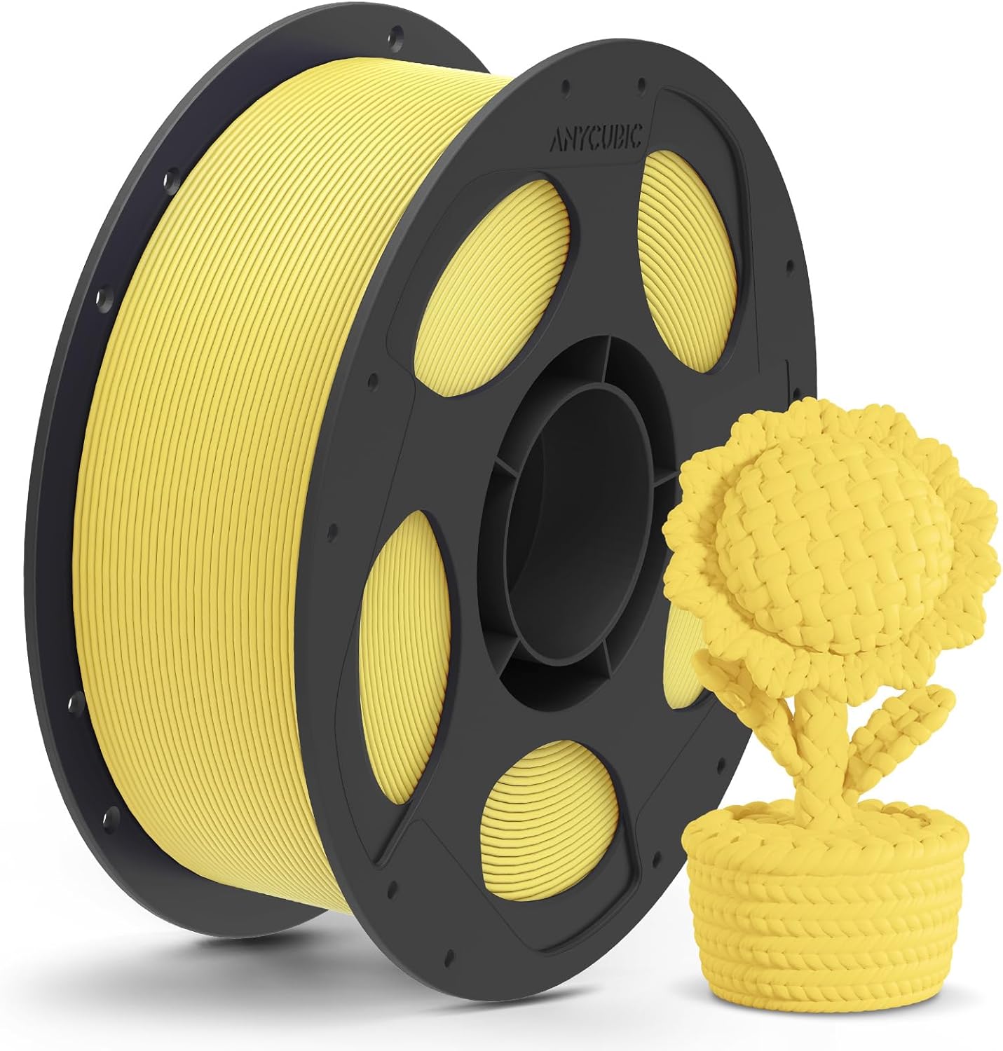 PLA_MATTE_YELLOW Anycubic PLA Matte Filament Yellow 1Kg. Ideal Usage: Architectural models, photography props (where glare must be avoided), artistic sculptures, busts, and low-stress display prototypes. - Image 1