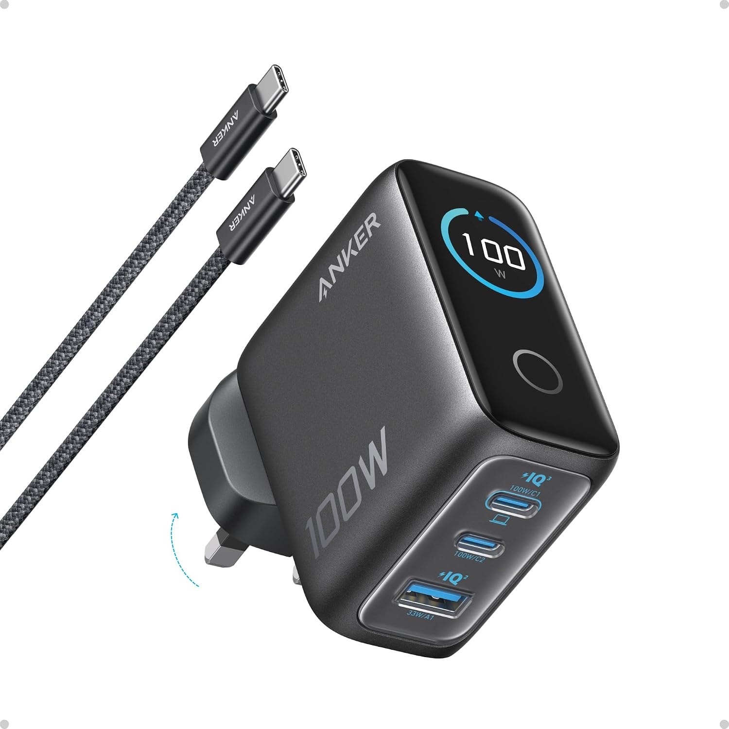 01_1789377539 Anker Mobile Charger Wall 100W 2xUSBC 1xUSBA + Display - Image 1