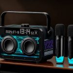 Transformers Y22 Black Portable Karaoke Party Speaker with 2 Wireless Microphones, Lyrics Display & Voice Changer