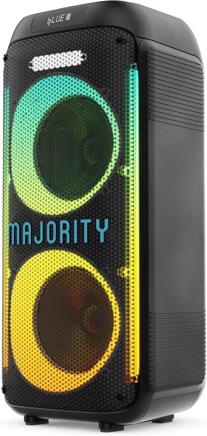 p2-1 Majority Pulse P2 Portable Party & Karaoke Speaker with Wired Microphone, Bluetooth, USB/SD, Mic Echo, Treble, Bass Boost, TWS & LED Lights - Image 1