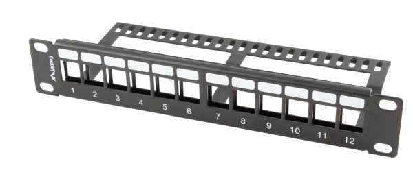 Lanberg Keystone Patch Panel Blank 12-Port 1U with Cable Organizer Black PPKS-9112-B