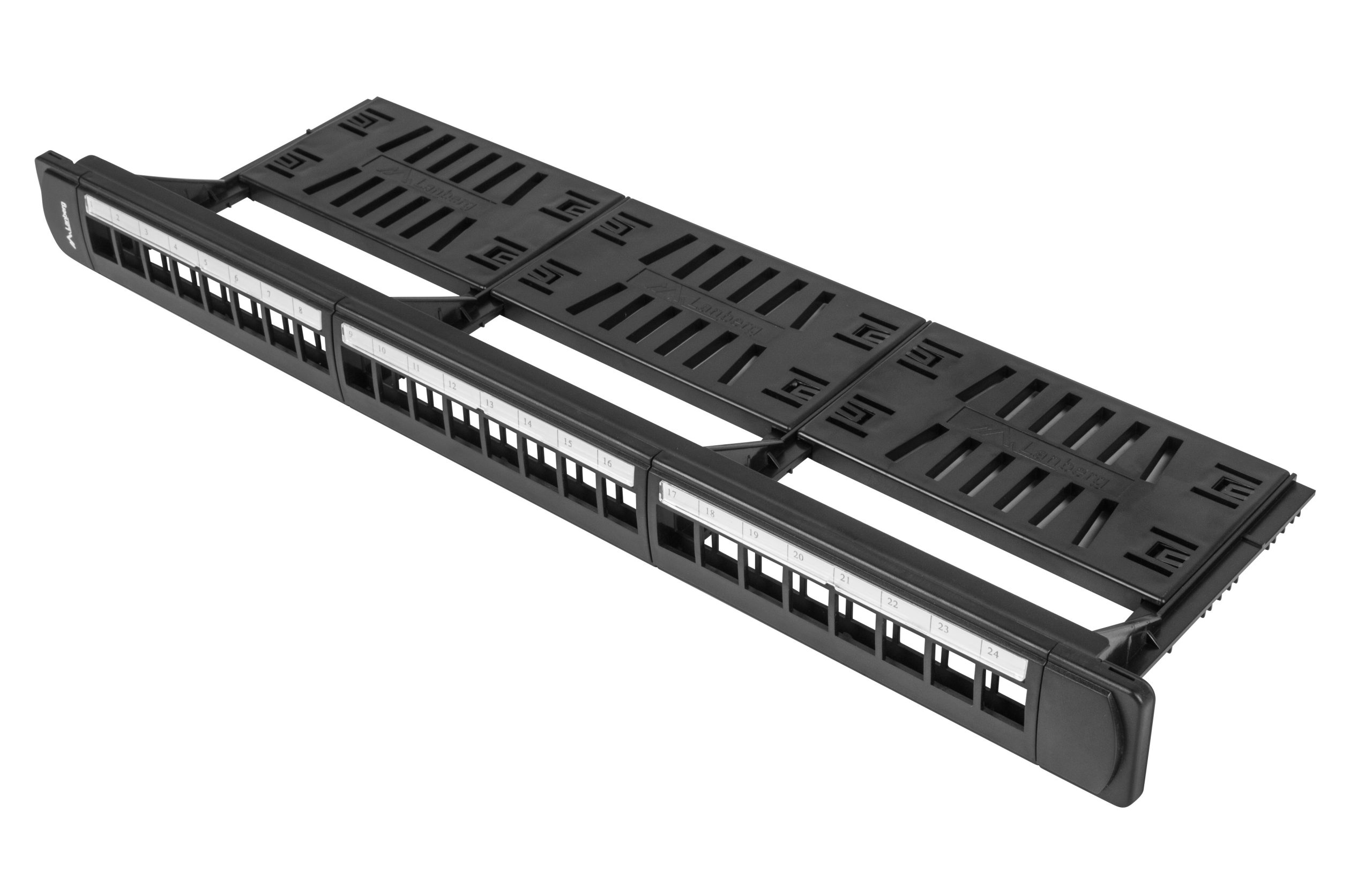 1_1791810809 Lanberg Keystone Patch Panel Blank 24-Port 1U with Cable Organizer Black PPKS-1124-B - Image 1