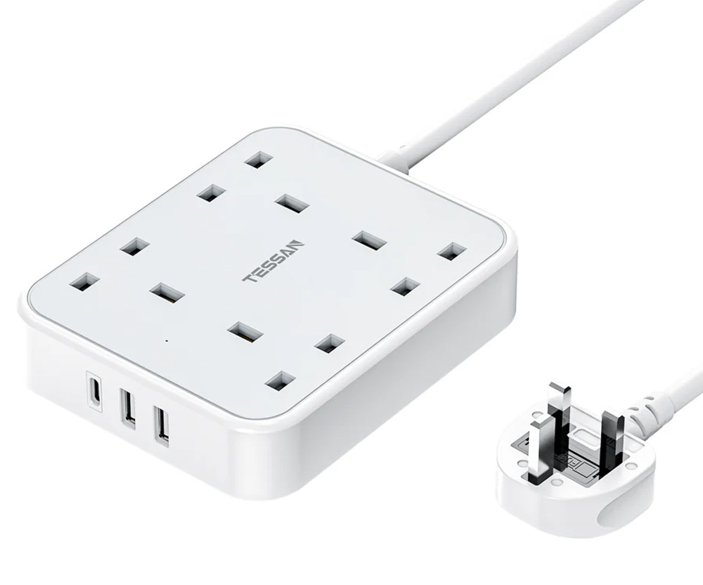 TS-202-c-1 Tessan TS-202-C 4-Gang AC Extension 2m 13A with 2x USBA 1x USBC 15W - Image 1